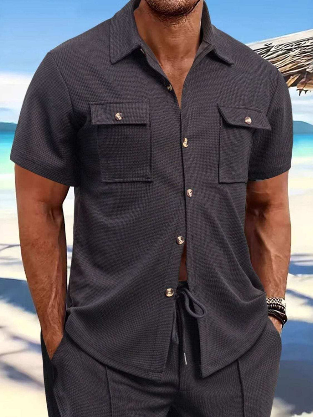 Men's Full Size Button Down Short Sleeve Shirt Plus Size - Trendsi - Flyclothing LLC