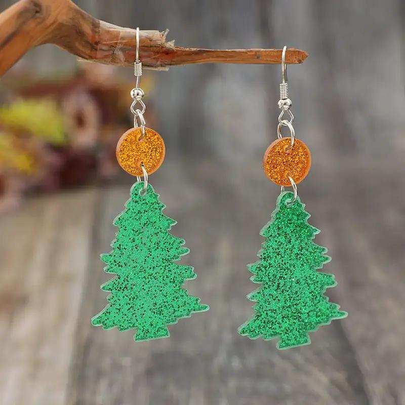 Glitter Acrylic Tree Shape Earrings - Trendsi - Flyclothing LLC