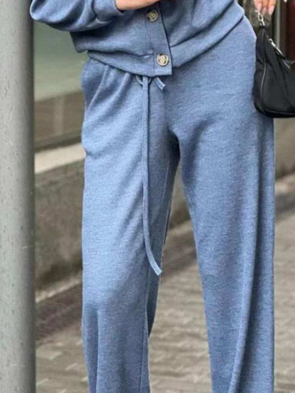 Full Size Button Up Long Sleeve Top and Pants Set - Trendsi - Flyclothing LLC