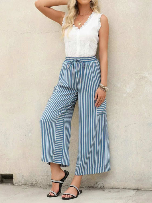 Contrast Striped Wide leg Pants - Trendsi - Flyclothing LLC