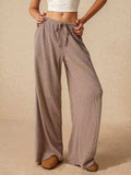 Ribbed Drawstring Wide Leg Pants - Trendsi - Flyclothing LLC