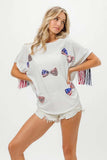 BiBi American Flag Sequin Ribbon T-Shirt - Trendsi - Flyclothing LLC