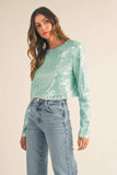 MABLE Shoulder Padded Sequin Crop Top - Trendsi - Flyclothing LLC