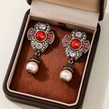 Zinc Alloy Flower Pearl Drop Earrings - Trendsi - Flyclothing LLC