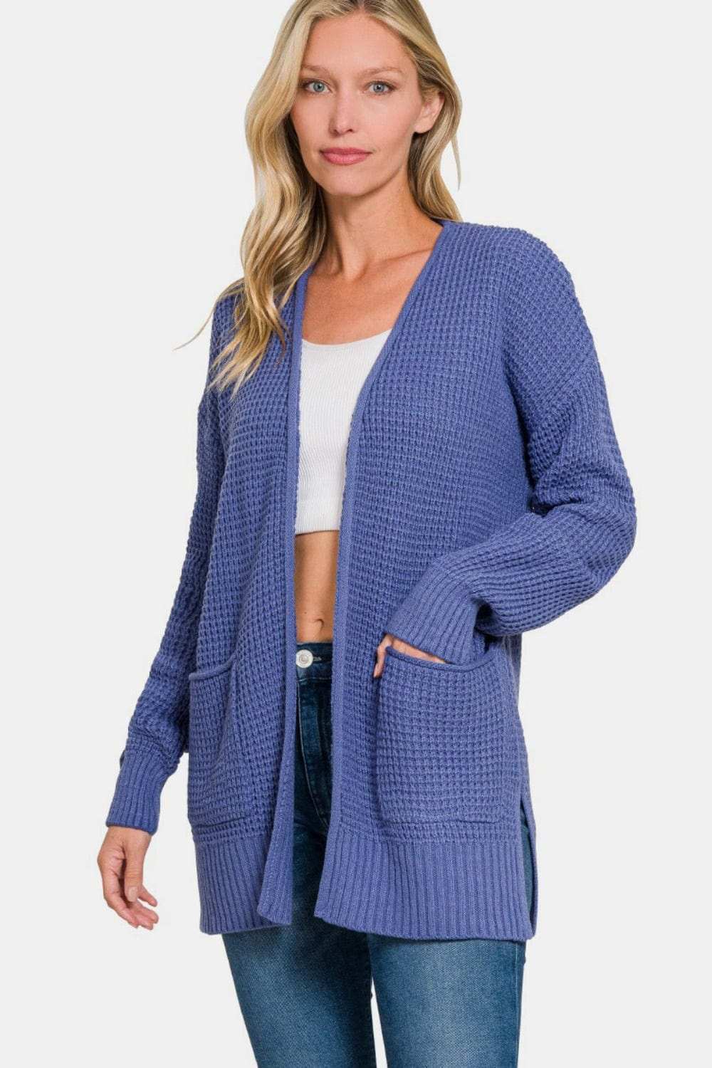 Zenana Waffle Open Front Sweater Cardigan - Trendsi - Flyclothing LLC