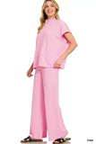 Zenana Raised Rib Short Sleeve Tee & Pants Set - Trendsi - Flyclothing LLC