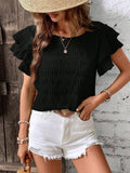 Round Neck Flounce Sleeve Blouse - Trendsi - Flyclothing LLC