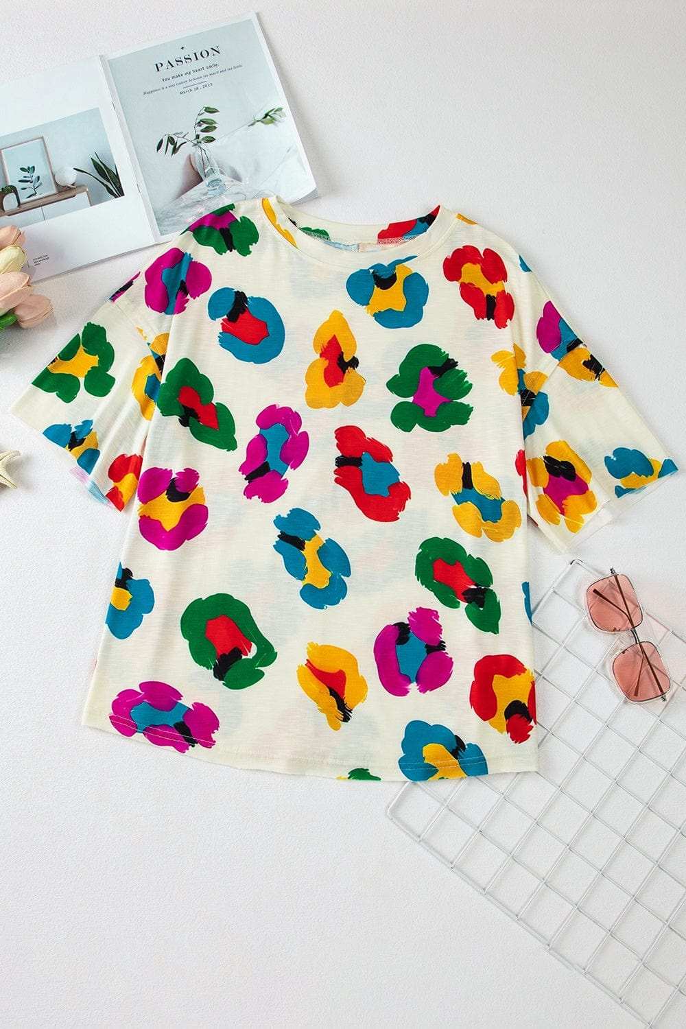 Printed Round Neck Half Sleeve Top - Trendsi - Flyclothing LLC