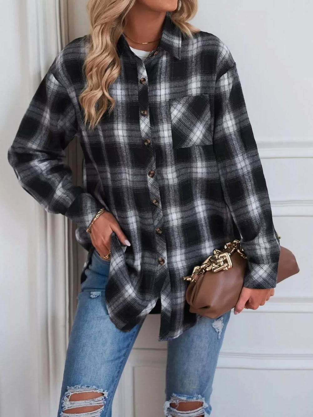 Casual Plaid Button Up Shirt - Trendsi - Flyclothing LLC