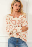 Distressed Trim Leopard V-Neck Sweater - Trendsi - Flyclothing LLC