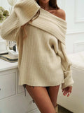 Off-Shoulder Extra-Long Sleeve Sweater - Trendsi - Flyclothing LLC