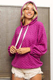 BiBi Brushed Checker Drawstring Long Sleeve Hoodie - Trendsi - Flyclothing LLC