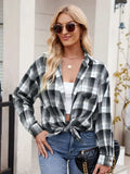 Plaid Collared Neck Long Sleeve Shirt - Trendsi - Flyclothing LLC