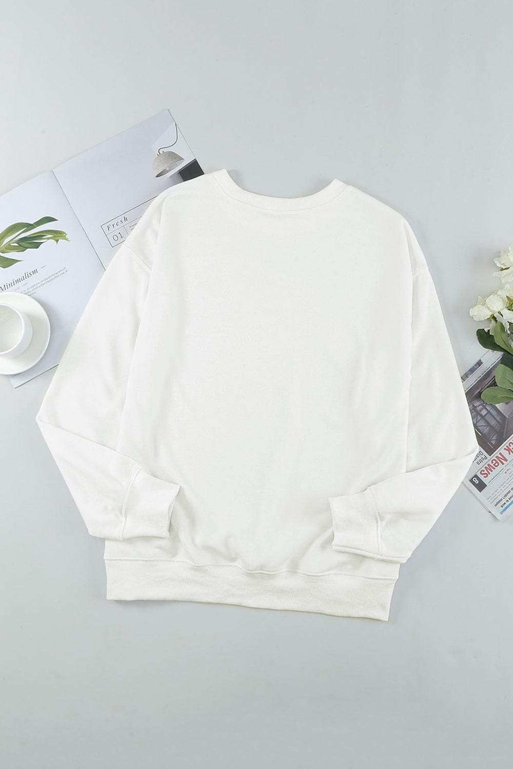 Round Neck Dropped Shoulder Sweatshirt - Trendsi - Flyclothing LLC
