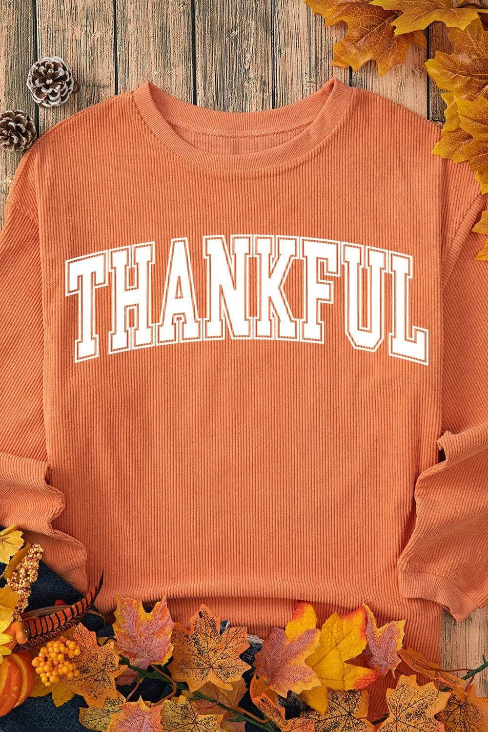 THANKFUL Round Neck Long Sleeve Sweatshirt - Trendsi - Flyclothing LLC