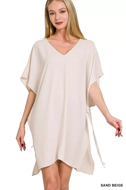 Zenana Woven Airflow Tie Side Cover Up - Trendsi - Flyclothing LLC