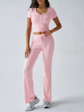 Devine Short Sleeve Top and Drawstring Pants Set - Trendsi - Flyclothing LLC