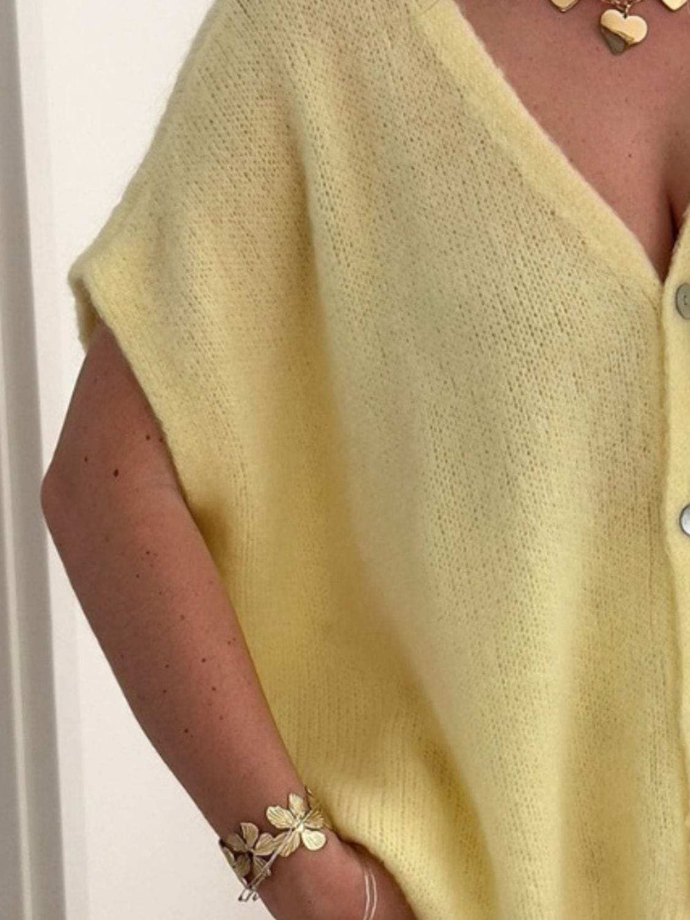 V-Neck Button Up Short Sleeve Cardigan - Trendsi - Flyclothing LLC