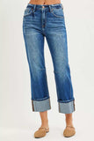 RISEN High Rise Straight Jeans with Distressed Hem - Trendsi - Flyclothing LLC
