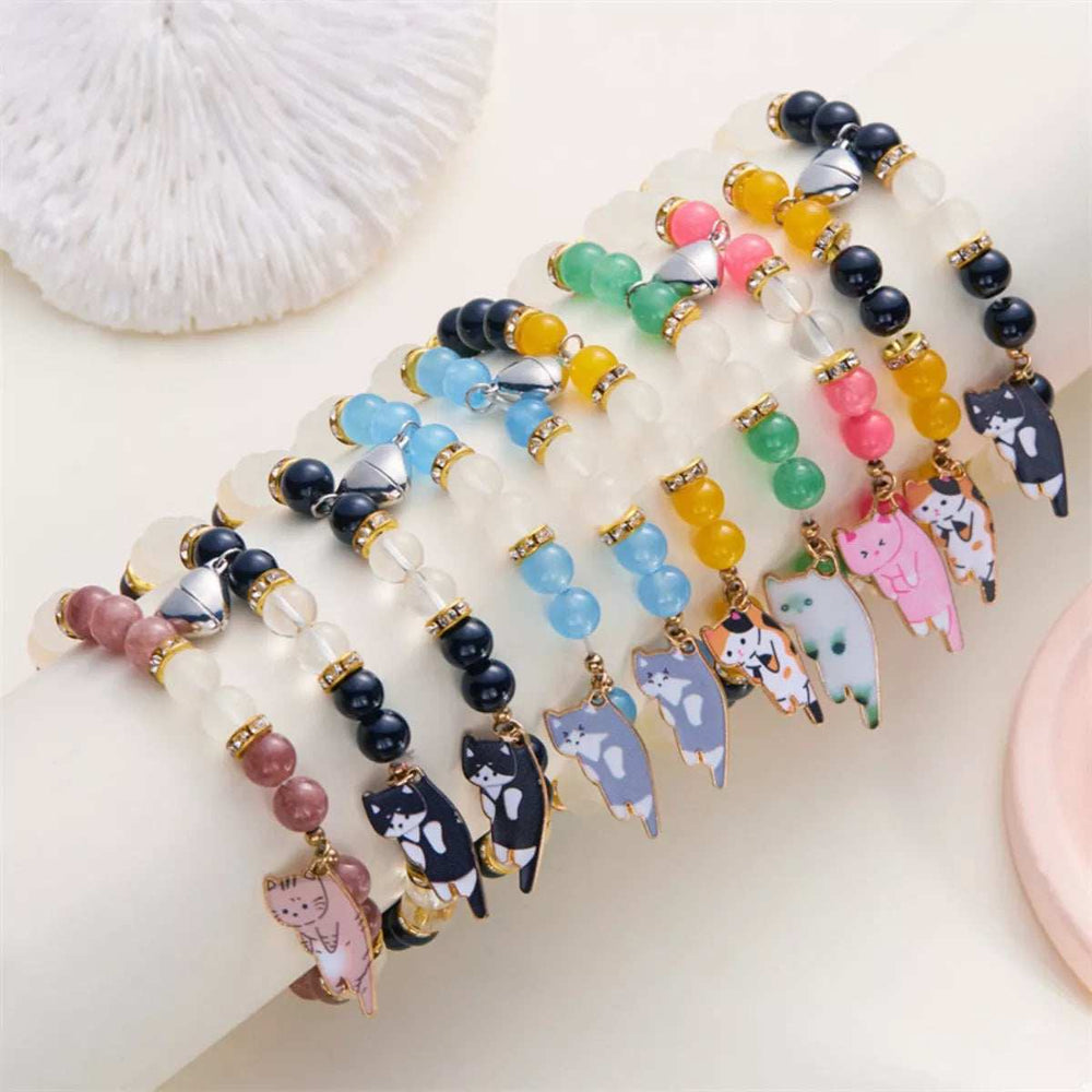 2 Piece Beaded Cat Charm Bracelet - Trendsi - Flyclothing LLC