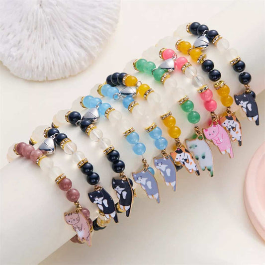 2 Piece Beaded Cat Charm Bracelet - Trendsi - Flyclothing LLC