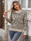 Frill Leopard Long Sleeve Sweater - Trendsi - Flyclothing LLC