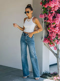 Frayed Hem High-Waisted Wide Leg Jeans - Trendsi - Flyclothing LLC