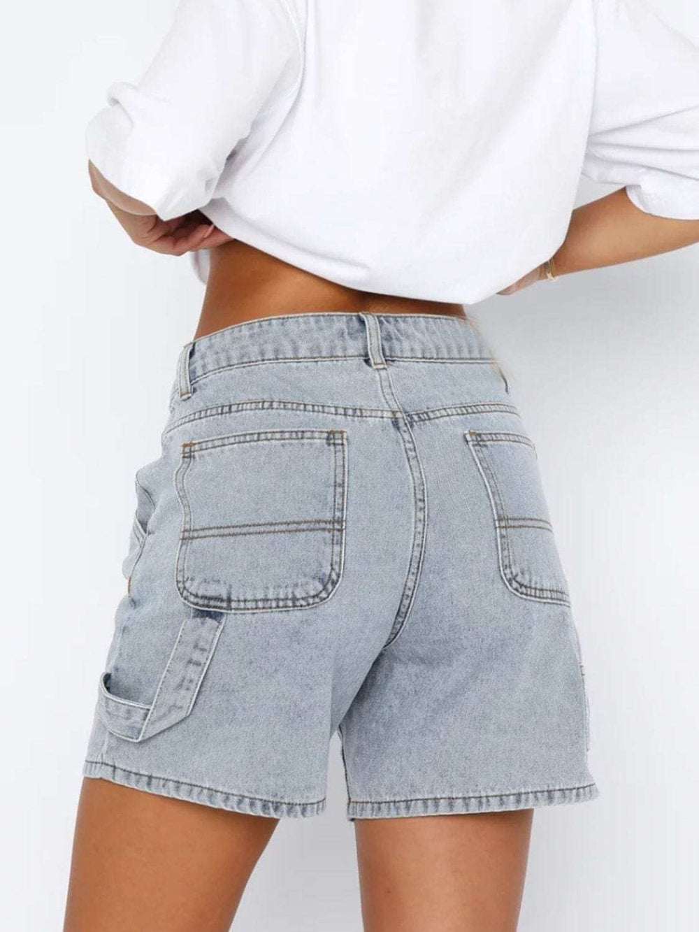Washed High Rise Denim Shorts - Trendsi - Flyclothing LLC