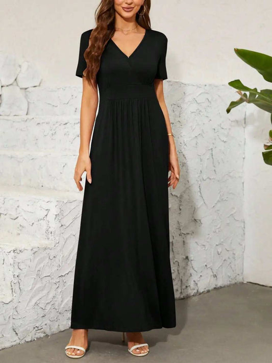 Surplice Short Sleeve Maxi Dress - Trendsi - Flyclothing LLC
