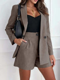 One Button Lapel Collar Blazer and Shorts Set - Trendsi - Flyclothing LLC