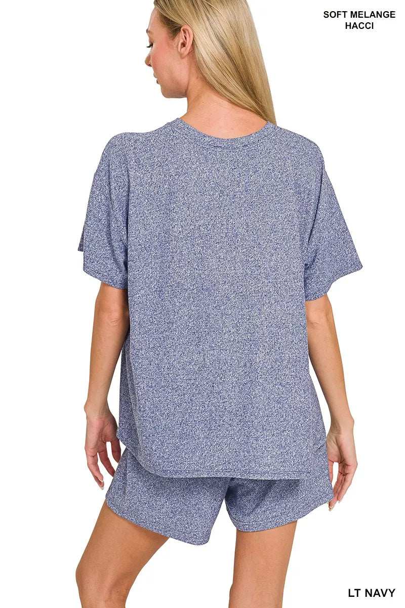 Zenana Soft Melange Short Sleeve Tee and Shorts Set - Trendsi - Flyclothing LLC