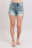 Judy Blue Full Size High Rise Washed Fly Stitch Detail and Destroy Denim Shorts Plus Size - Trendsi - Flyclothing LLC