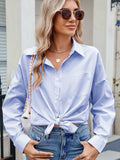 Striped Collared Neck Button Down Long Sleeve Shirt - Trendsi - Flyclothing LLC
