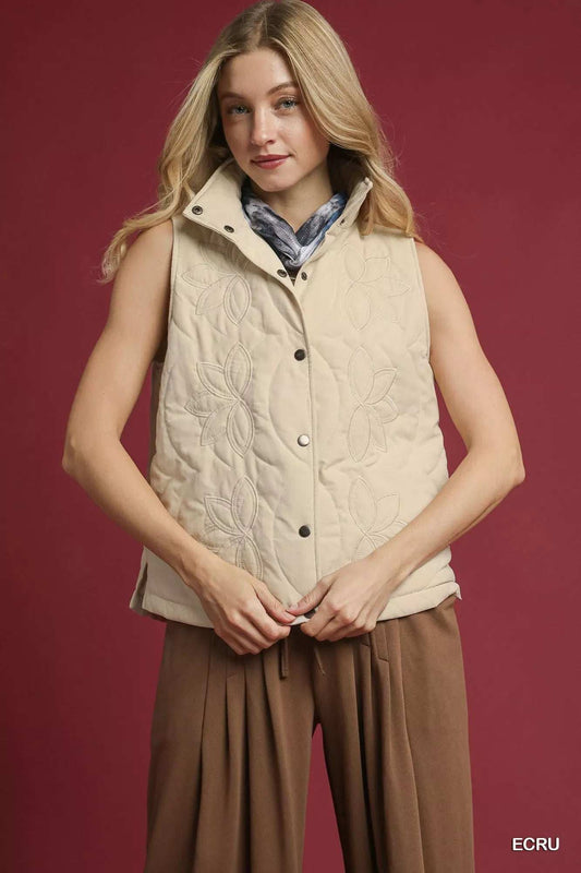 Umgee Quilted Embroidered Vest - Trendsi - Flyclothing LLC