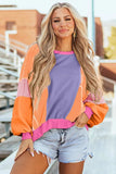 Color Block Round Neck Long Sleeve Top - Trendsi - Flyclothing LLC