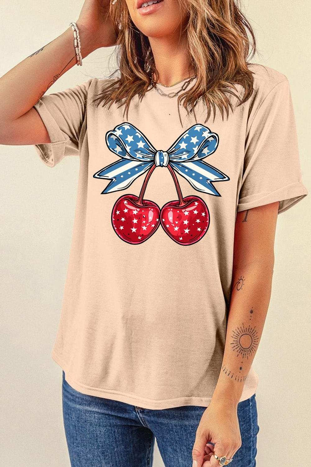 Cherry Graphic Round Neck Short Sleeve T-Shirt - Trendsi - Flyclothing LLC