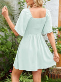 Smocked Back Knotted Flutter Sleeve Dress - Trendsi - Flyclothing LLC