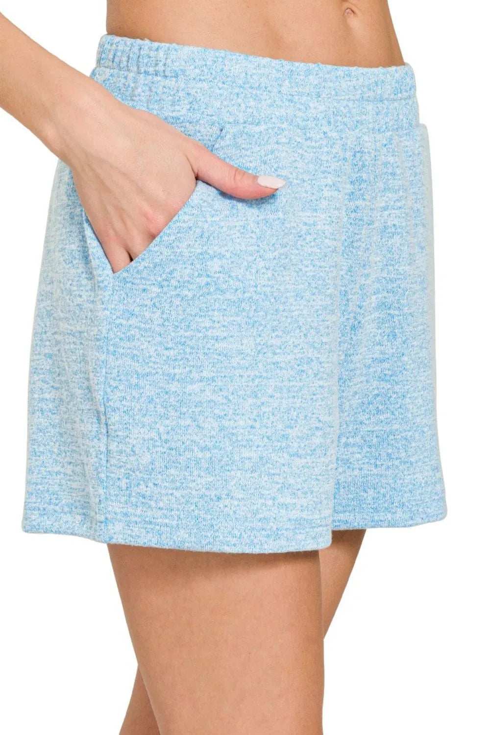 Zenana Soft Melange Hacci Elastic Waist Band Shorts - Trendsi - Flyclothing LLC