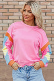 Contrast Round Neck Long Sleeve Top - Trendsi - Flyclothing LLC