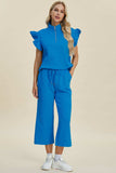 Double Take Full Size Texture Ruffle Short Sleeve Top and Wide Leg Pants Set - Trendsi - Flyclothing LLC