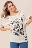 BiBi Cotton Slub Laser Top American Cow Boy Graphic - Trendsi - Flyclothing LLC