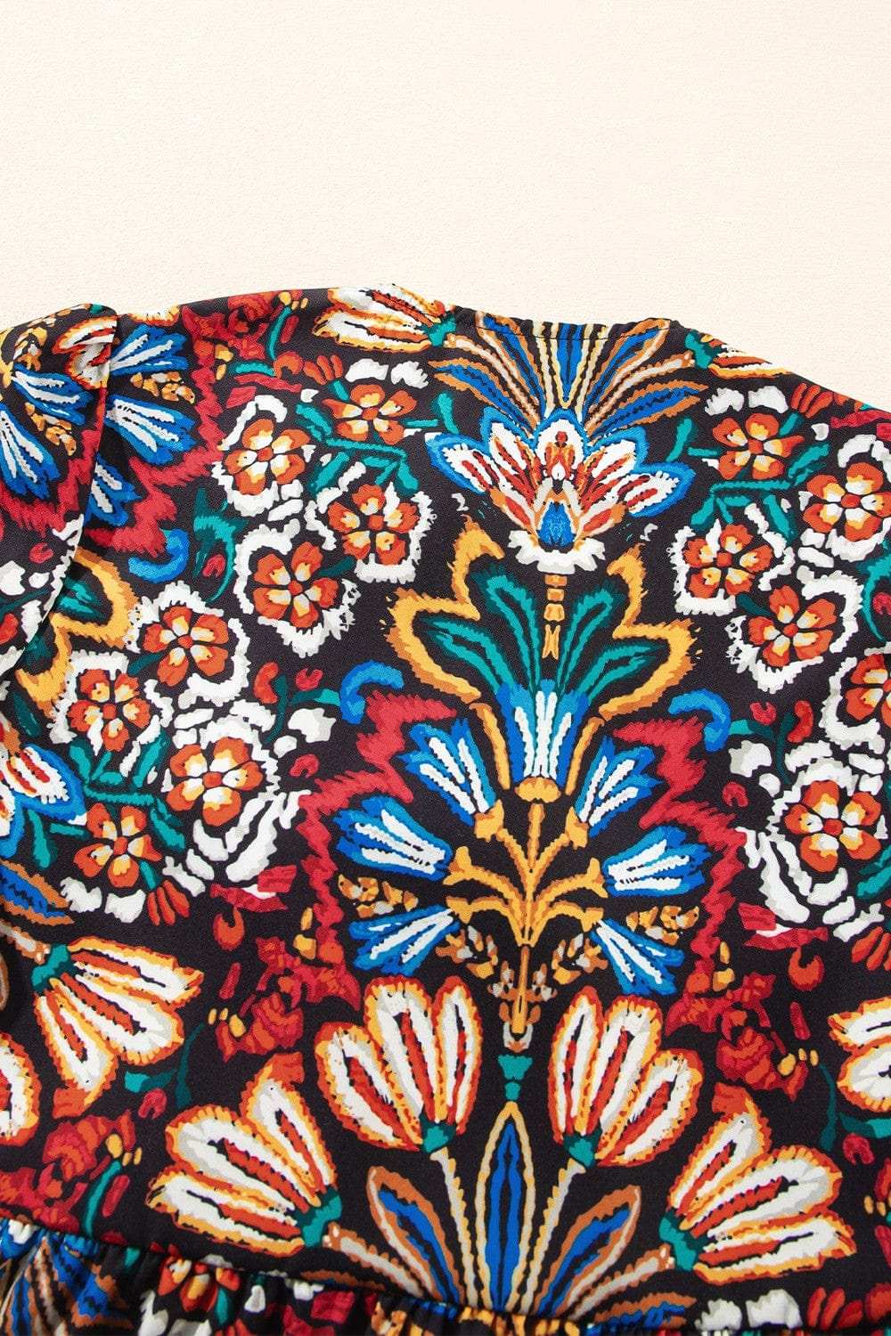 Tropical Print Puff Sleeve Knot Front Blouse - Trendsi - Flyclothing LLC