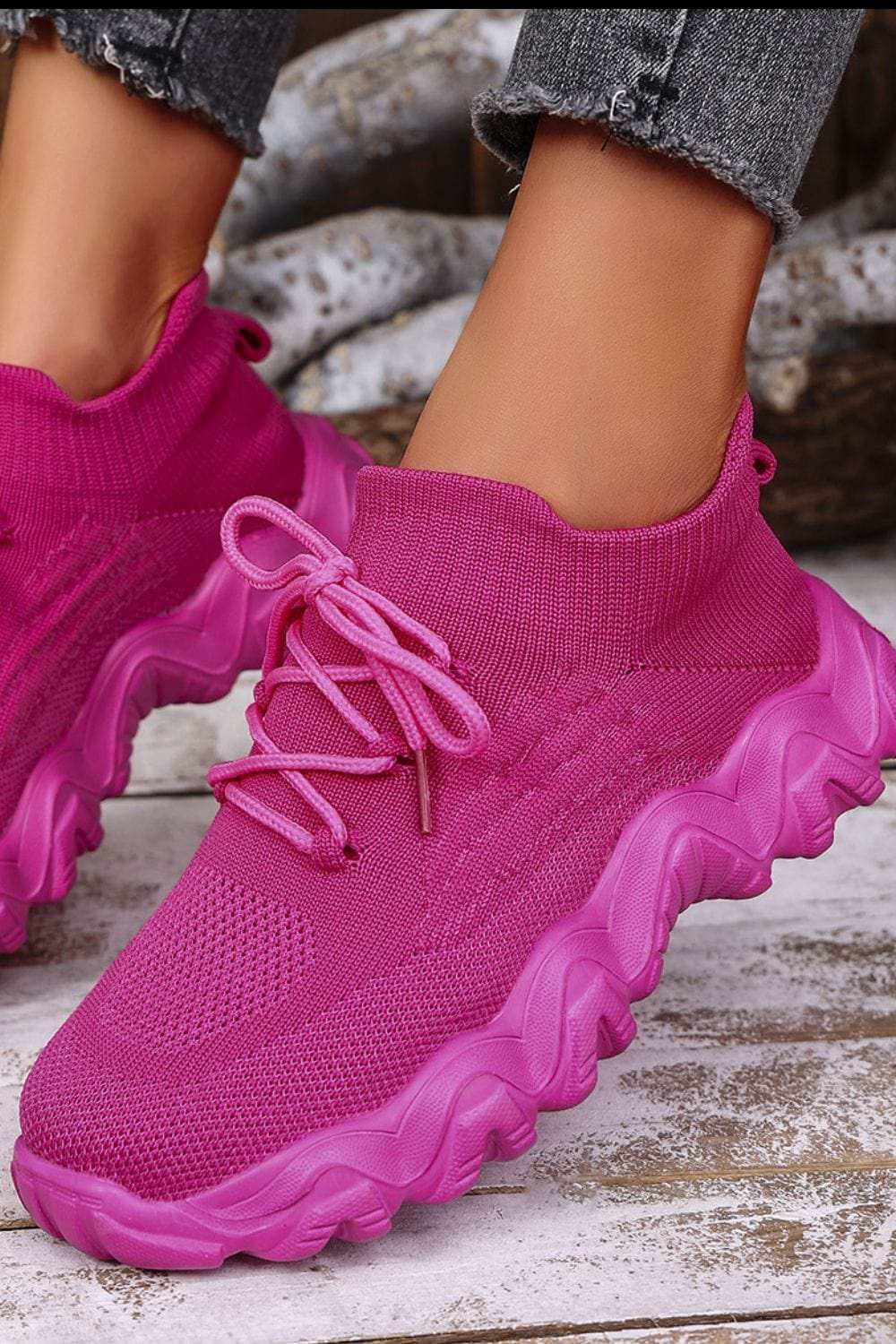 Mesh Lace-Up Round Toe Athletic - Trendsi - Flyclothing LLC