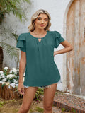 Cutout Round Neck Short Sleeve Blouse - Trendsi - Flyclothing LLC