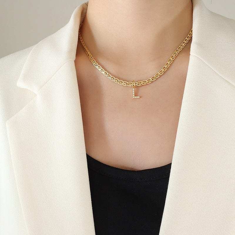 Brass Inlaid Zircon Letter Pendant Necklace - Trendsi - Flyclothing LLC