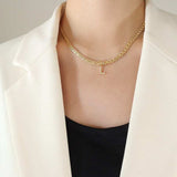 Brass Inlaid Zircon Letter Pendant Necklace - Trendsi - Flyclothing LLC
