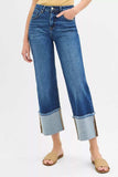 RISEN Full Size Mid Rise Crop Wide Wide Cuffed Jeans Plus Size - Trendsi - Flyclothing LLC