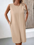 Pocketed Round Neck Sleeveless Mini Dress - Trendsi - Flyclothing LLC