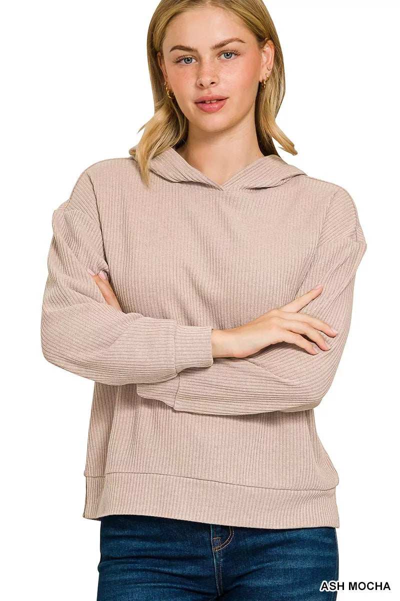 Zenana Ribbed Long Sleeve Hoodie - Trendsi - Flyclothing LLC