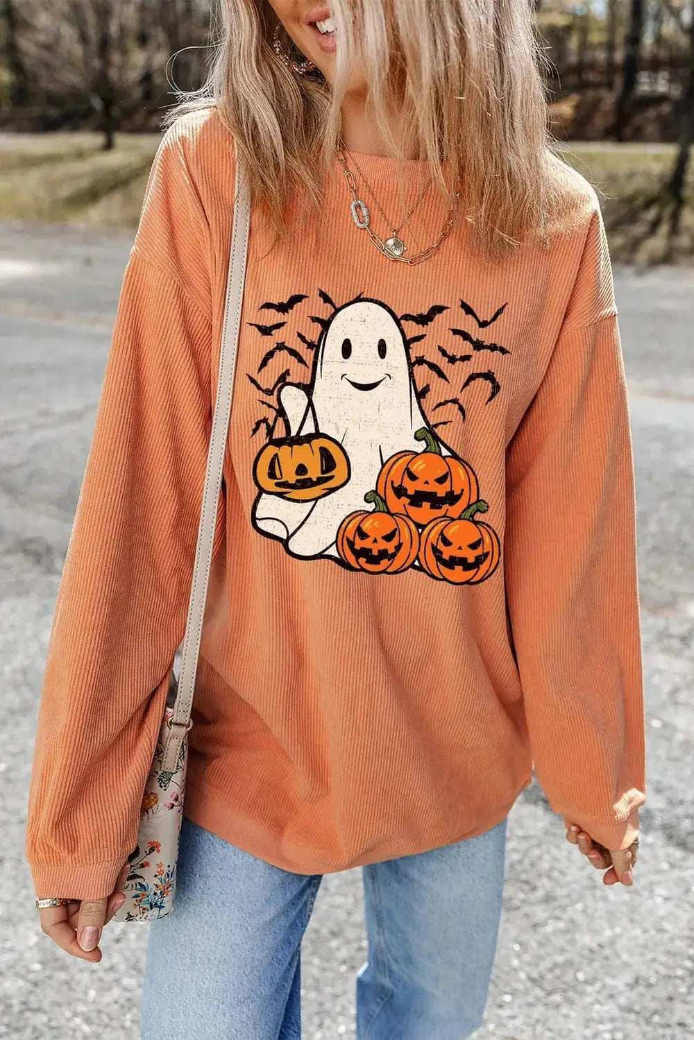 Jack-O'-Lantern Round Neck Long Sleeve Sweatshirt - Trendsi - Flyclothing LLC